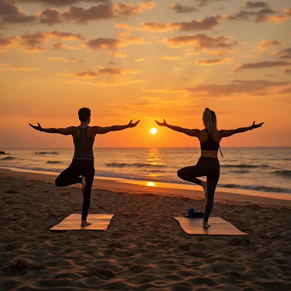 Aula de yoga na praia brasileira